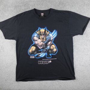 HUF x Marvel Shirt Men's XL Black Wolverine Graphic Tee Crew Neck X-Men